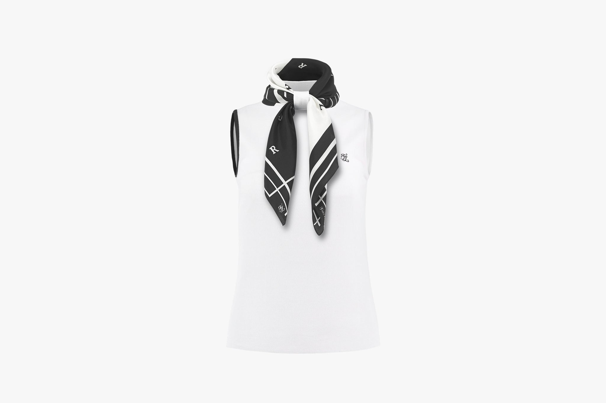 100% SILK SCARF SET SLEEVELESS KNITWEAR(WHITE)