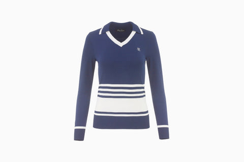 STRIPE V-NECK KNIT(NAVY)