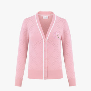 DIAMOND PATTERNED CARDIGAN(PINK CORAL)