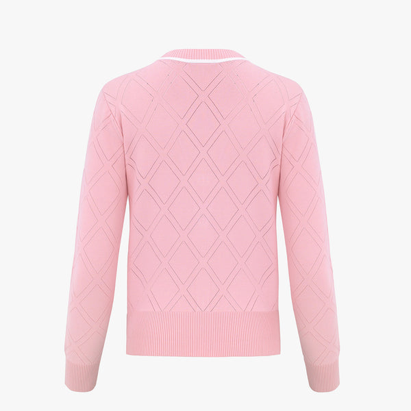 DIAMOND PATTERNED CARDIGAN(PINK CORAL)