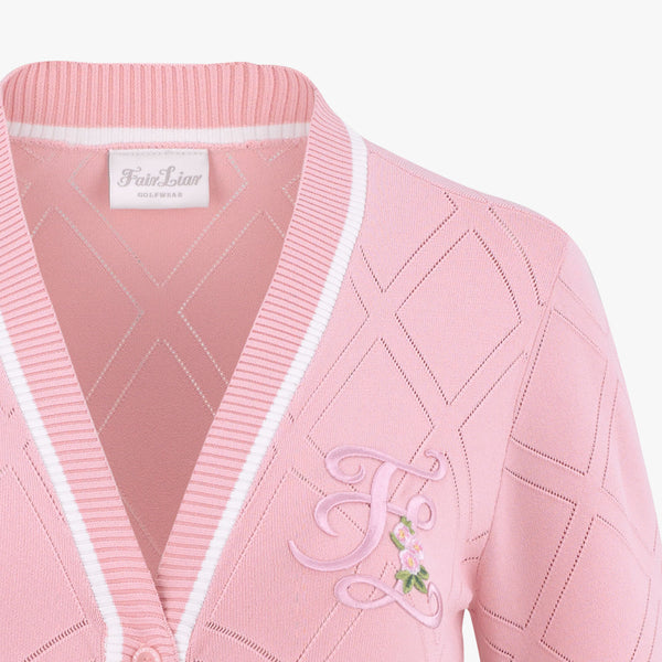 DIAMOND PATTERNED CARDIGAN(PINK CORAL)