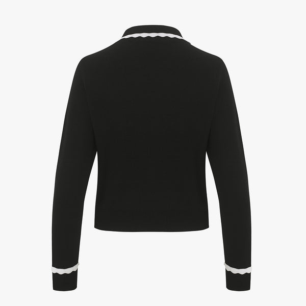 FRILL COLLAR ZIP-UP CARDIGAN(BLACK)