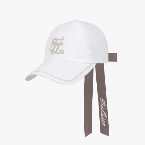 CHAIN LOGO RIBBON CAP(BEIGE)