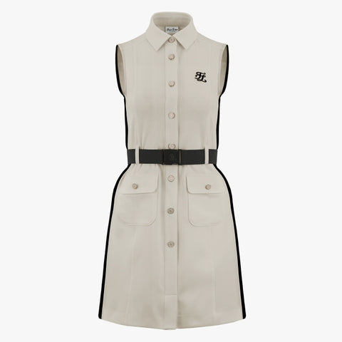 SLEEVELESS COLLAR DRESS(BEIGE)