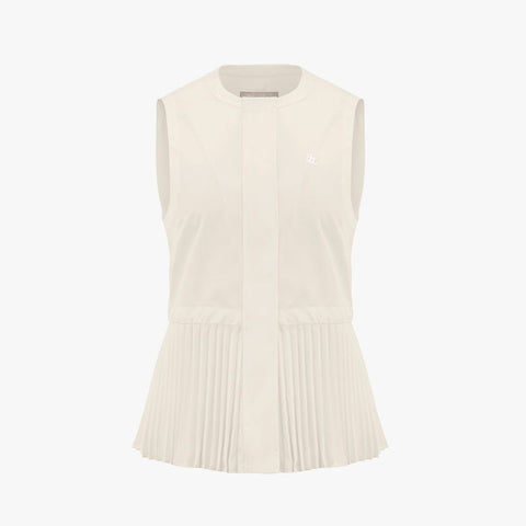 ROUND NECK PLEATED VEST(BEIGE)