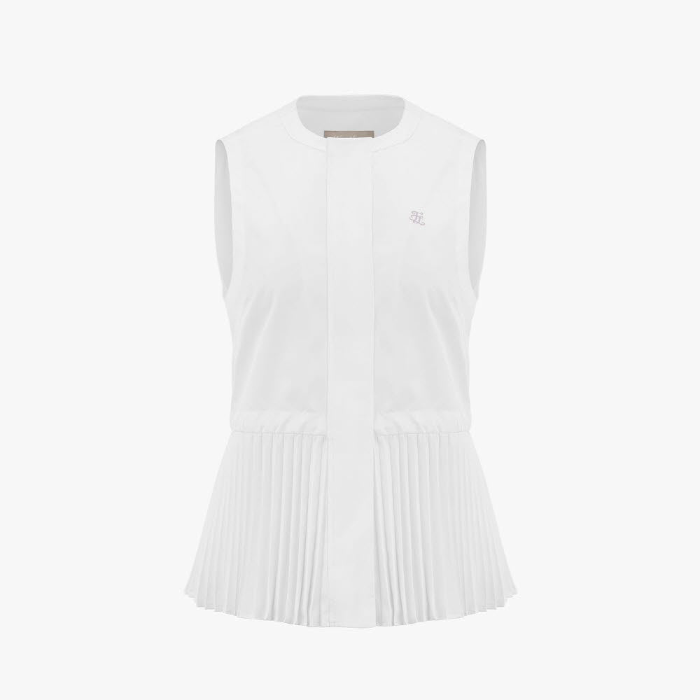 ROUND NECK PLEATED VEST(WHITE)
