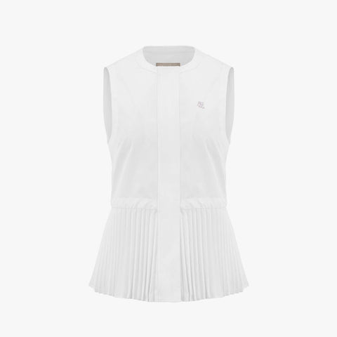 ROUND NECK PLEATED VEST(WHITE)