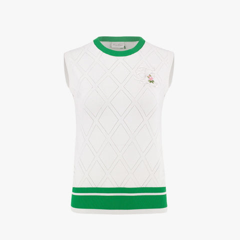 DIAMOND PATTERNED KNIT VEST(WHITE)