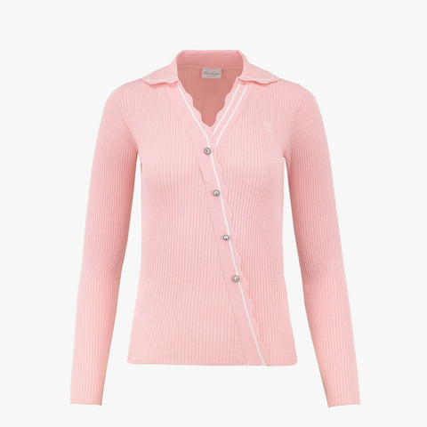 OBLIQUE V-NECK KNIT(PINK CORAL)