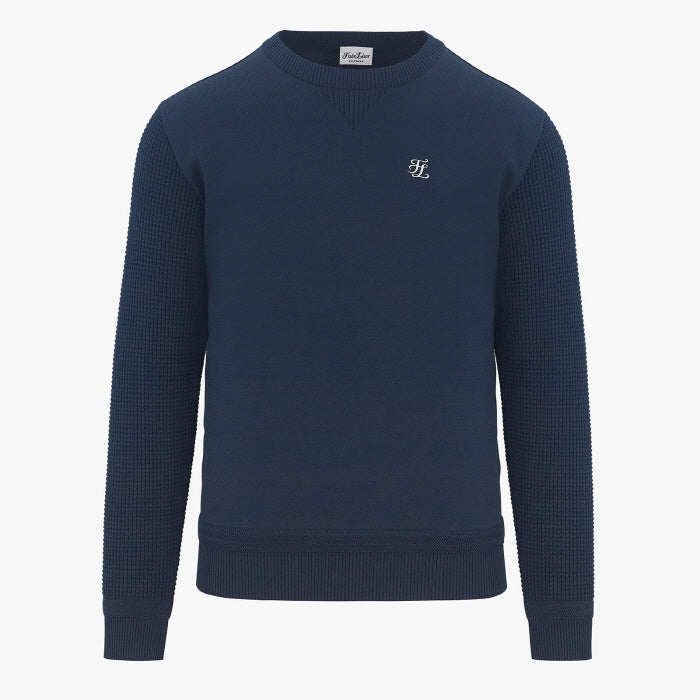 MEN'S ROUND NECK RIBBED KNIT(NAVY)