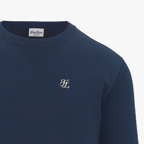 MEN'S ROUND NECK RIBBED KNIT(NAVY)