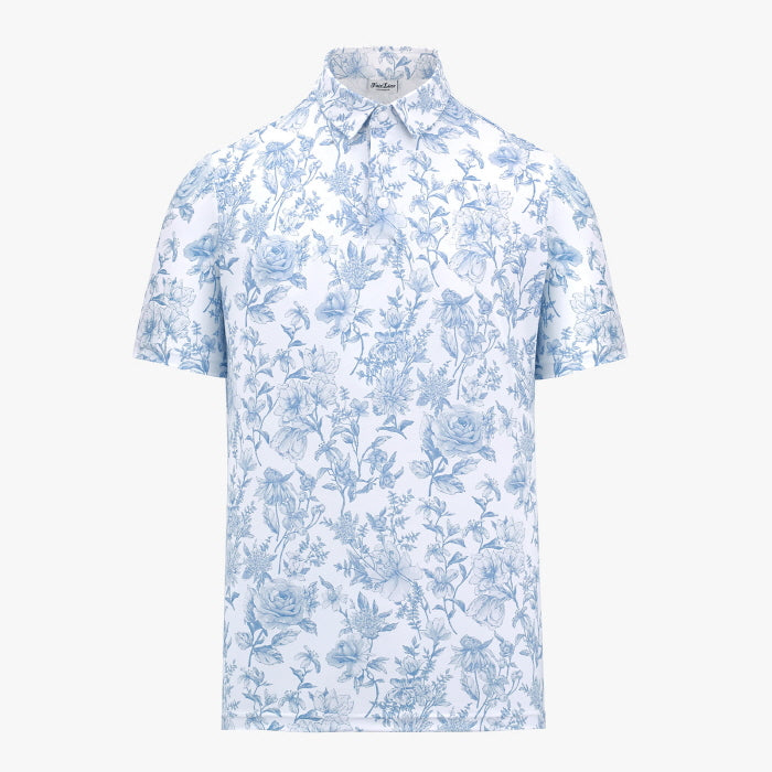 MEN'S FLOWER HALF SLEEVE T-SHIRT(CERAMICS BLUE)