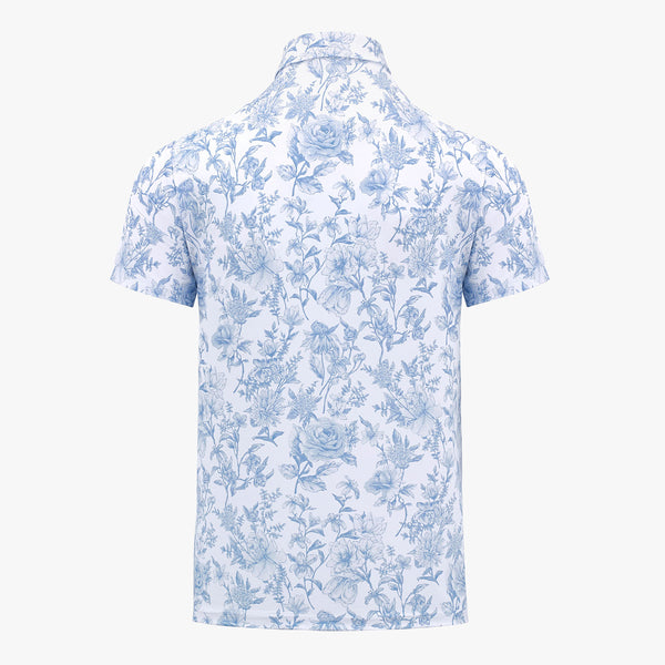 MEN'S FLOWER HALF SLEEVE T-SHIRT(CERAMICS BLUE)