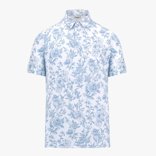 MEN'S FLOWER HALF SLEEVE T-SHIRT(CERAMICS BLUE)