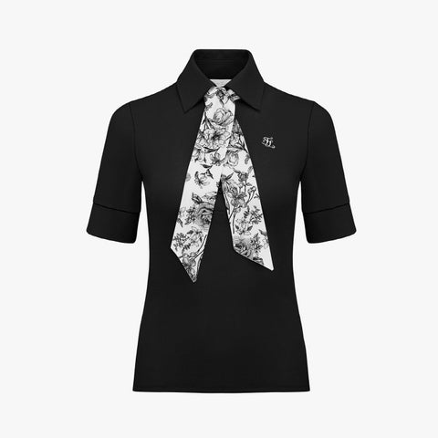 FLORAL SCARF SET T-SHIRT(BLACK)