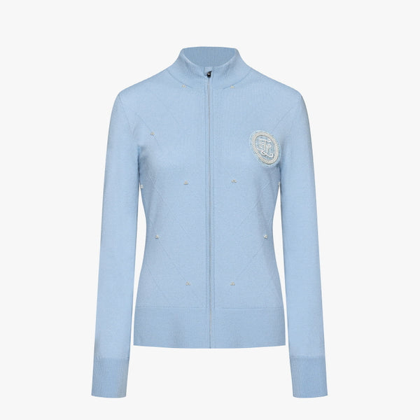 WINDPROOF DIAMOND PATTERN CARDIGAN(CERAMICS BLUE)