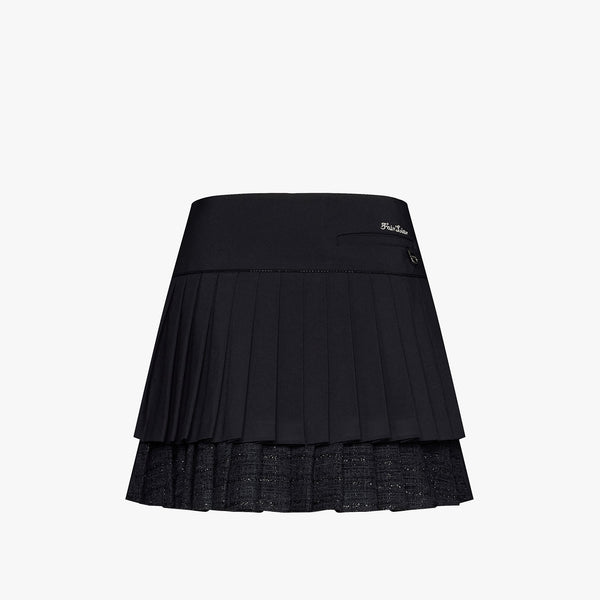 REVERSE TWEED LAYERED SKIRT(BLACK)