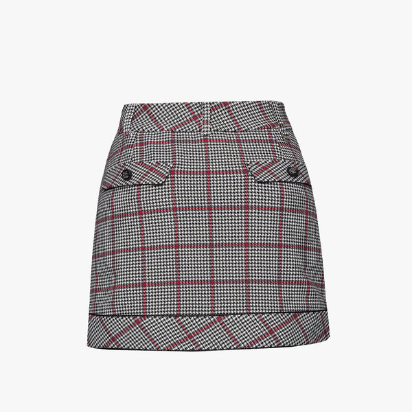 RED HOUNDSTOOTH SKIRT(CHECK)