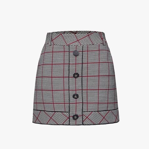 RED HOUNDSTOOTH SKIRT(CHECK)