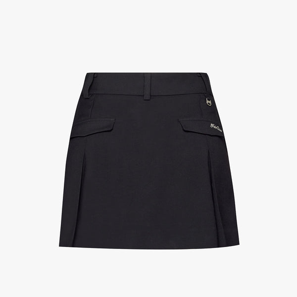 WOOL-LIKE FLARE PLEATS SKIRT(BLACK)