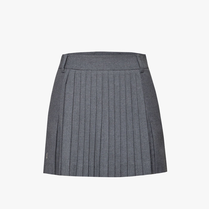 WOOL-LIKE FLARE PLEATS SKIRT(GRAY)