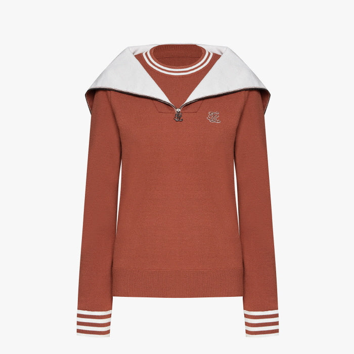 WINDPROOF SHAWL COLLAR KNIT(BROWN)