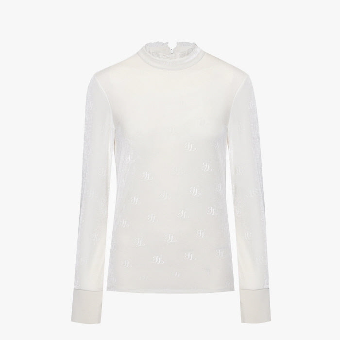 VELOUR LACE TURTLENECK T-SHIRT(WHITE)