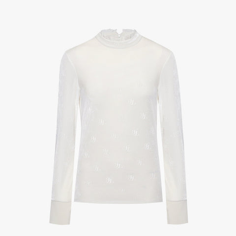 VELOUR LACE TURTLENECK T-SHIRT(WHITE)