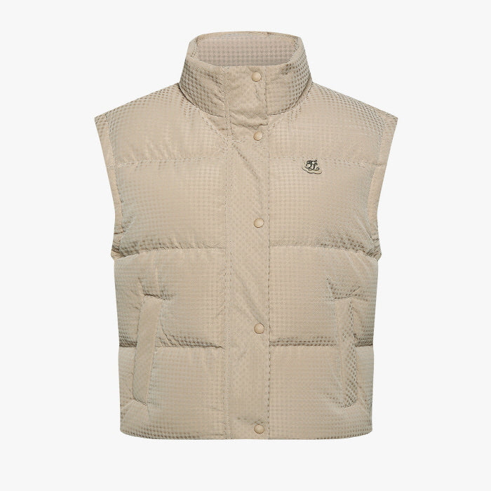 GINGHAM CHECK SHORT DOWN VEST(BEIGE)