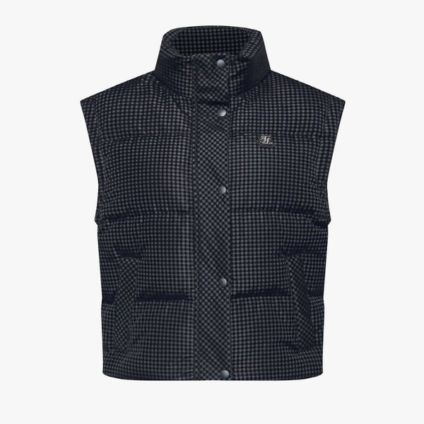 GINGHAM CHECK SHORT DOWN VEST(BLACK)