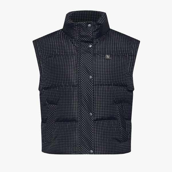 GINGHAM CHECK SHORT DOWN VEST(BLACK)