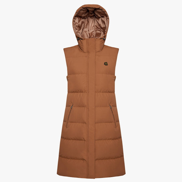 LONG DOWN HOODIE VEST(BROWN)