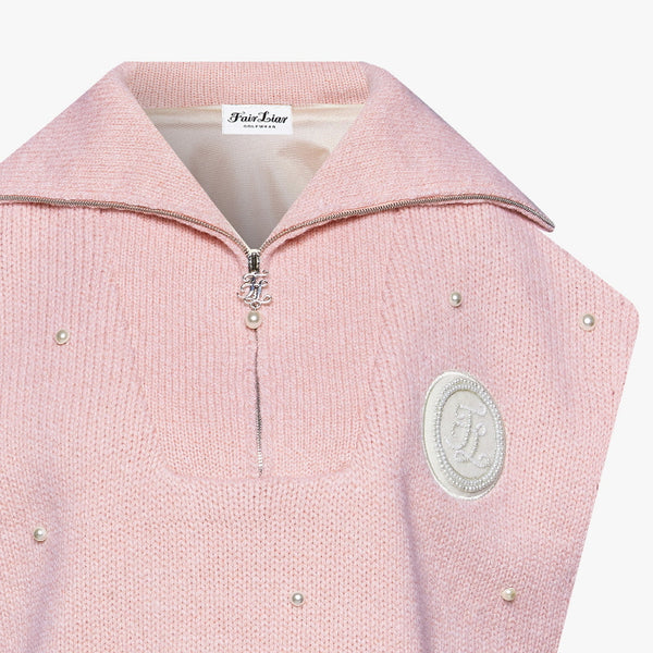 WINDPROOF HALF ZIP-UP KNIT VEST(PINK CHORAL)