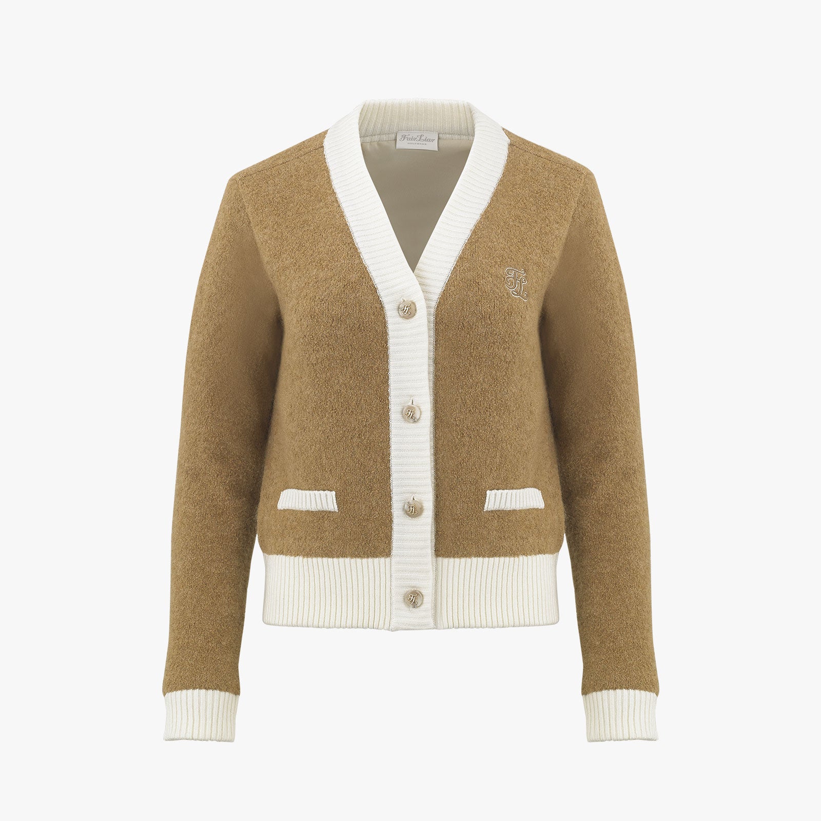 V-NECK COLOR BLOCK WINDBREAKER CARDIGAN(BEIGE)