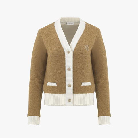 V-NECK COLOR BLOCK WINDBREAKER CARDIGAN(BEIGE)