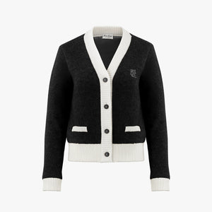 V-NECK COLOR BLOCK WINDBREAKER CARDIGAN(BLACK)