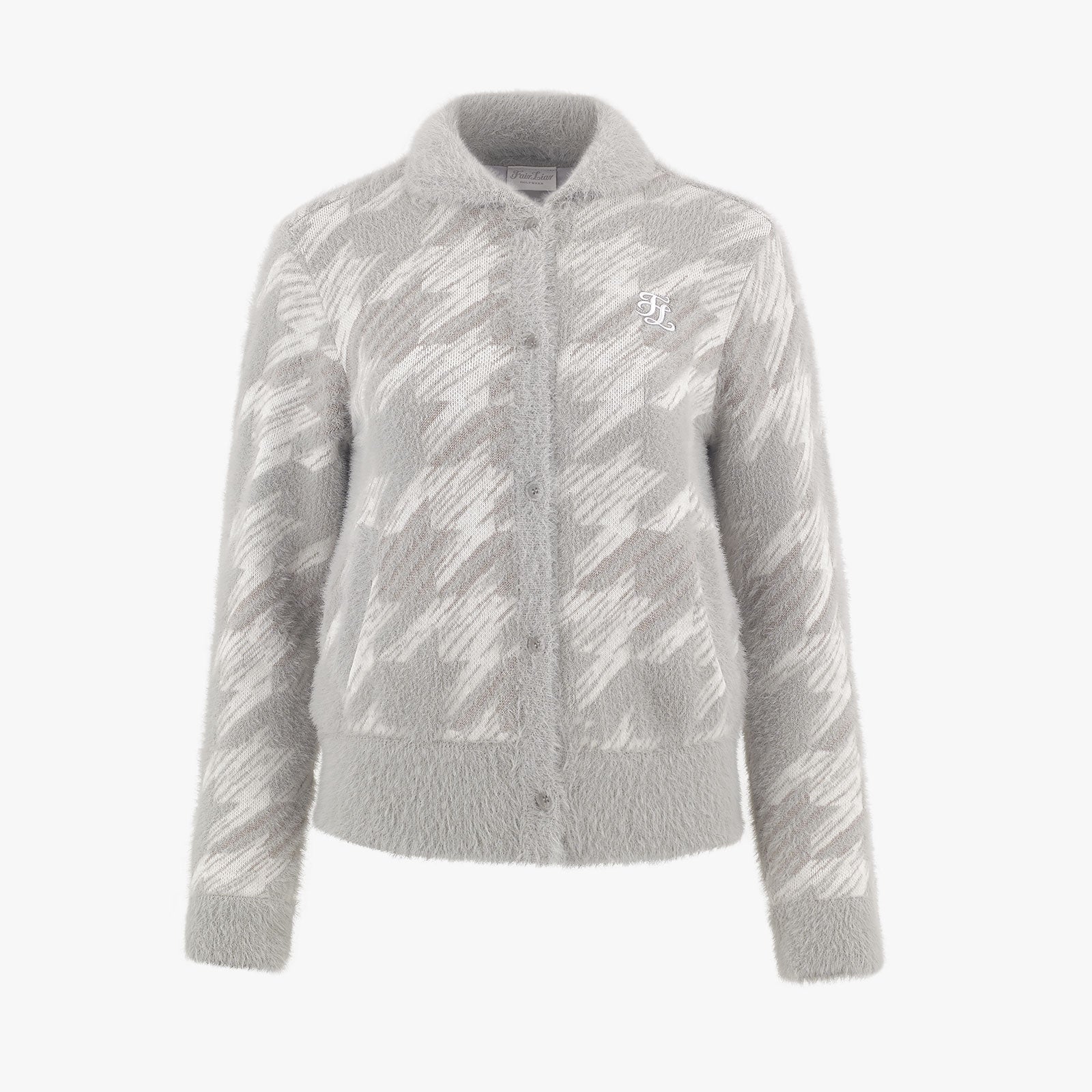 COLLAR JACQUARD WIND BREAK CARDIGAN (GREY)