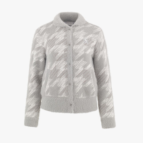 COLLAR JACQUARD WIND BREAK CARDIGAN (GREY)