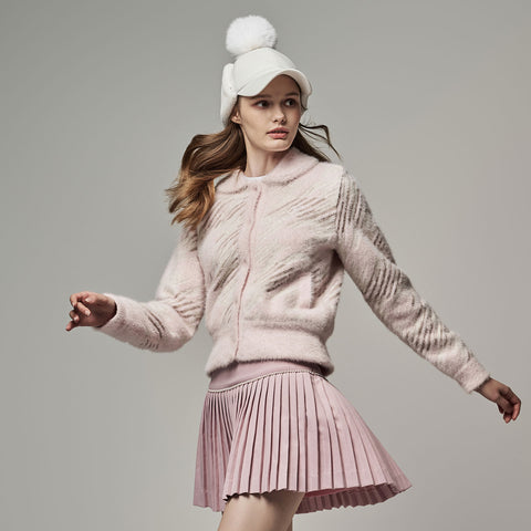 COLLAR JACQUARD WIND BREAK CARDIGAN (PINK)