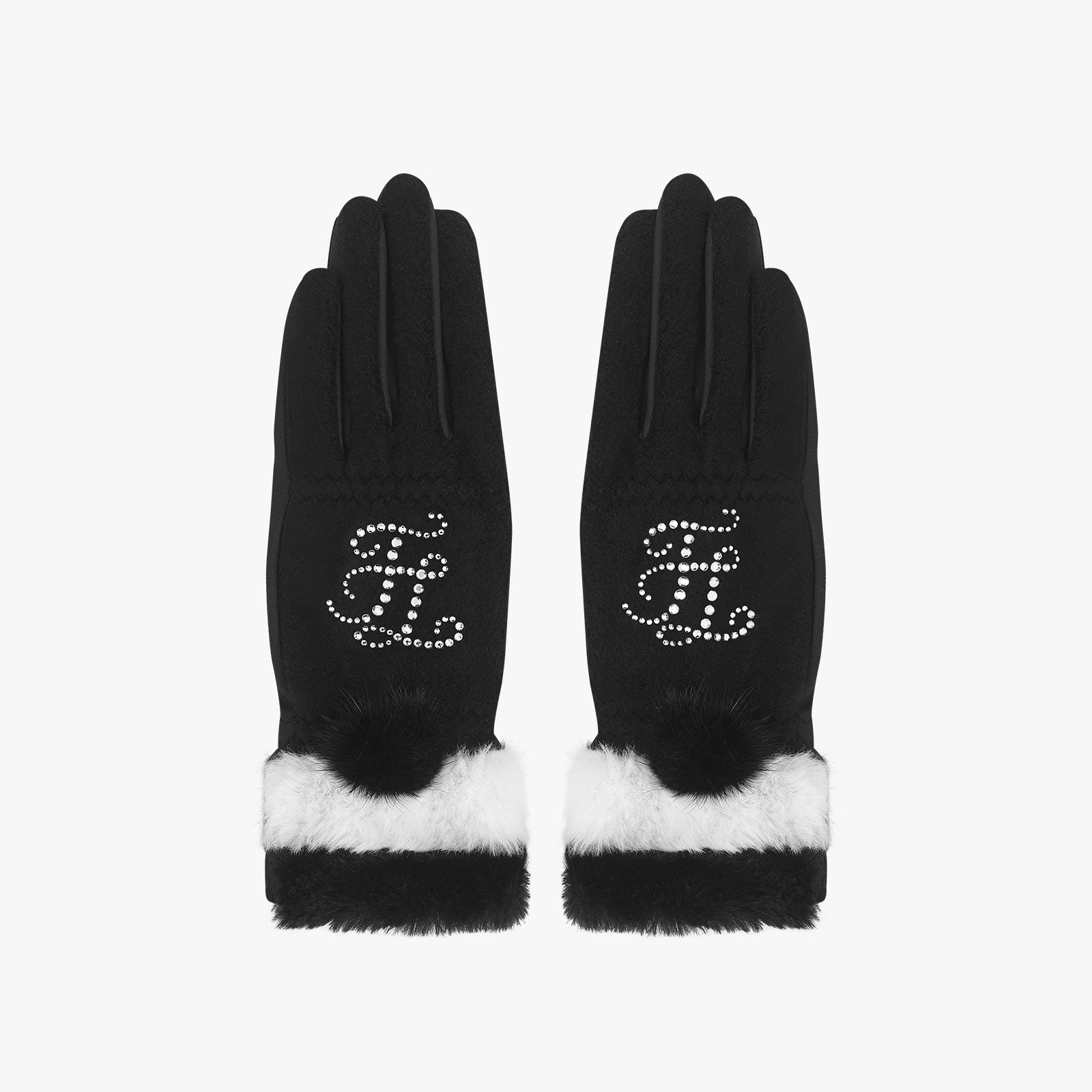 CRYSTAL FUR TWO HAND GLOVES (BLACK)