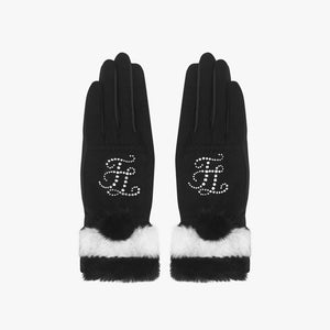 CRYSTAL FUR TWO HAND GLOVES (BLACK)