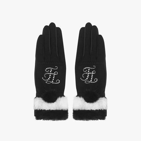 CRYSTAL FUR TWO HAND GLOVES (BLACK)
