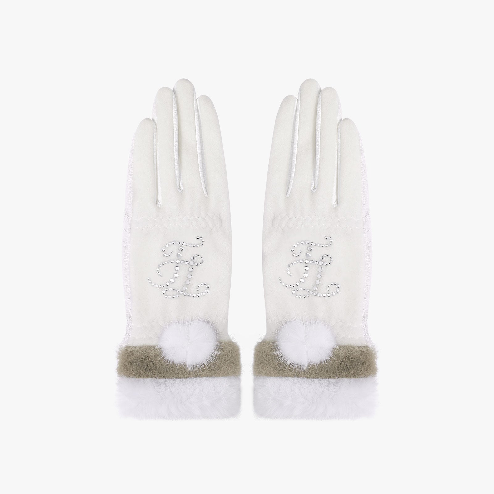 CRYSTAL FUR TWO HAND GLOVES (WHITE)