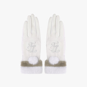 CRYSTAL FUR TWO HAND GLOVES (WHITE)