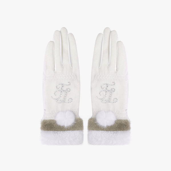 CRYSTAL FUR TWO HAND GLOVES (WHITE)