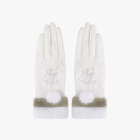 CRYSTAL FUR TWO HAND GLOVES (WHITE)