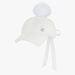 BACK RIBBON POMPOM CAP (WHITE)