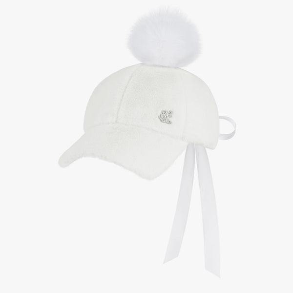 BACK RIBBON POMPOM CAP (WHITE)