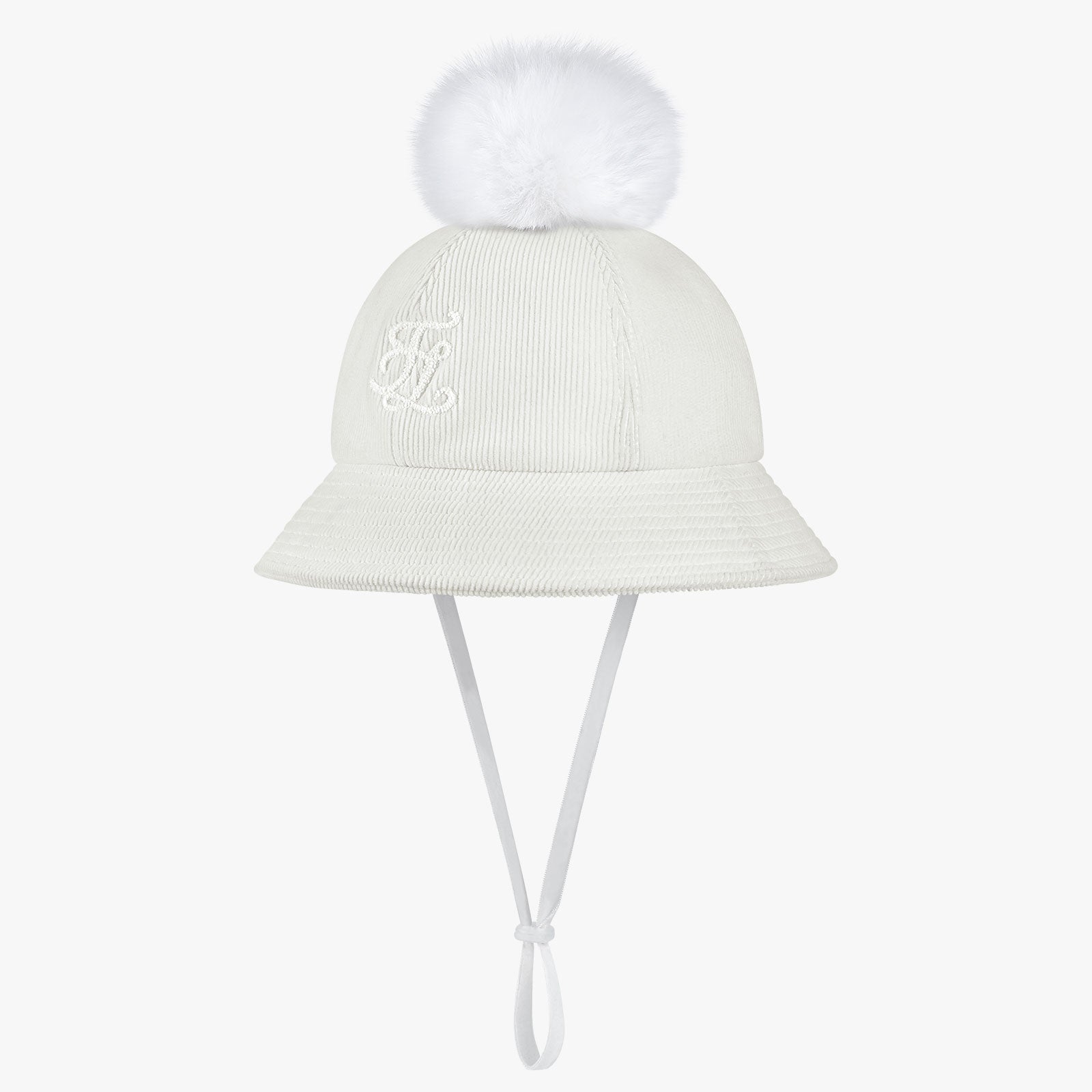CORDUROY CLOCHE POMPOM HAT (WHITE)
