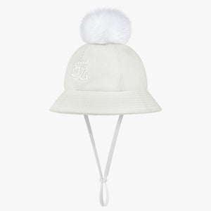 CORDUROY CLOCHE POMPOM HAT (WHITE)